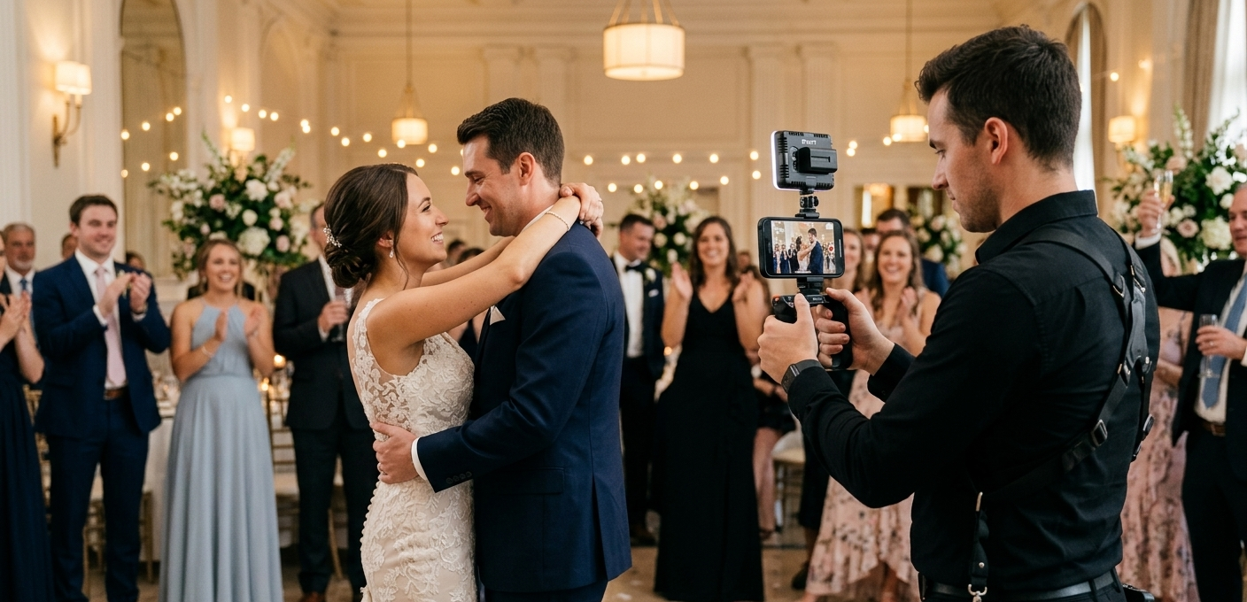Casal fotografado em um evento